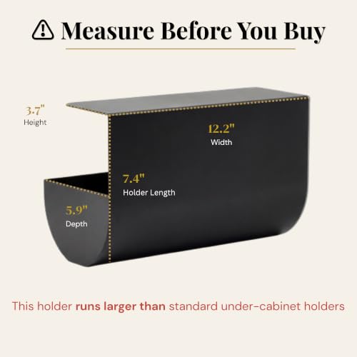 Aureo Covered Paper Towel Holder Under Cabinet, No Drill, Hooks Over Shelf - color: Black