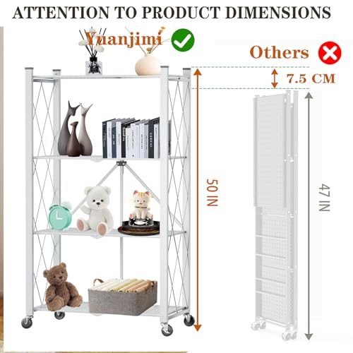 4-Tier Folding Shelf with Wheels No Assembly Portable Shelves - color: White, size: 4 Tier