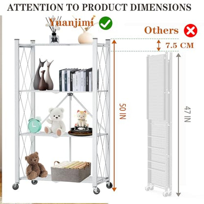 4-Tier Folding Shelf with Wheels No Assembly Portable Shelves - color: White, size: 4 Tier