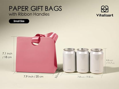Vitalizart Paper Gift Bags With Ribbon Handles Small Pink Bulk Pack - color: Pink, size: Small Size/10pcs