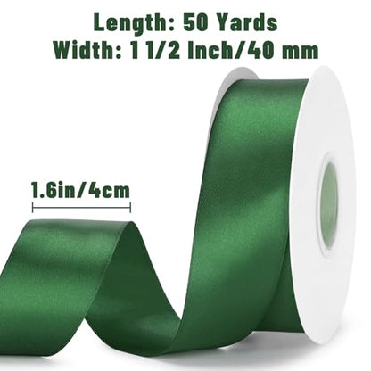 KINGLAKE Double Faced Forest Green Satin Ribbon - 1-1/2 Inch x 50 Yards - color: Forest Green
