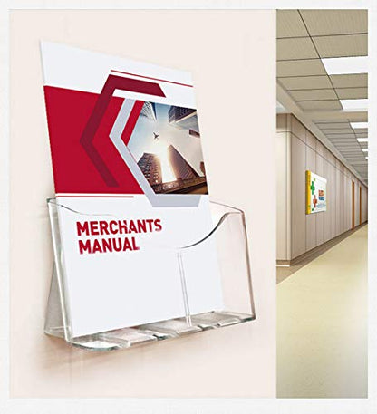 Yarlung 2 Pack Acrylic Brochure Holder, 8.5 x 11 Inches Clear Booklet Display Stand for Desk or Wall Mount, Plastic Countertop Organizer for Menu, Pamphlet, Literature, Document, Magazine, Journals