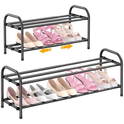 Hleelomi 2-Tier Metal Expandable Shoe Rack for Closet and Entryway, Black - color: Black, size: 2-Tier