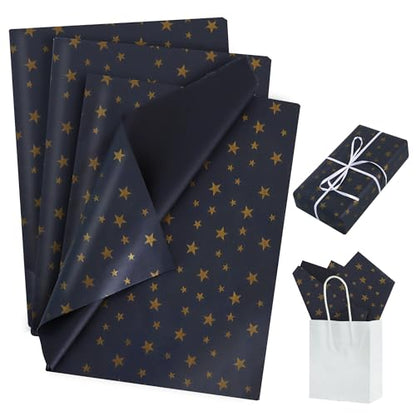 BEISHIDA Black and Gold Star Tissue Paper Bulk,Wrapping Tissue Paper for Gift Bags, 14 x 20 Inch Gift Wrap for Christmas Birthday Wedding Graduation DIY Crafts Holiday Flowers-30 Sheets - color: 30-bg