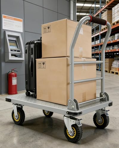 Heavy Duty 1800LBS Steel Platform Cart – 36"x24" Collapsible Flatbed Utility Dolly, 6" Lockable Swivel Wheels, Hand Truck for Warehouse, Garage, Moving - color: Sliver-1800lbs