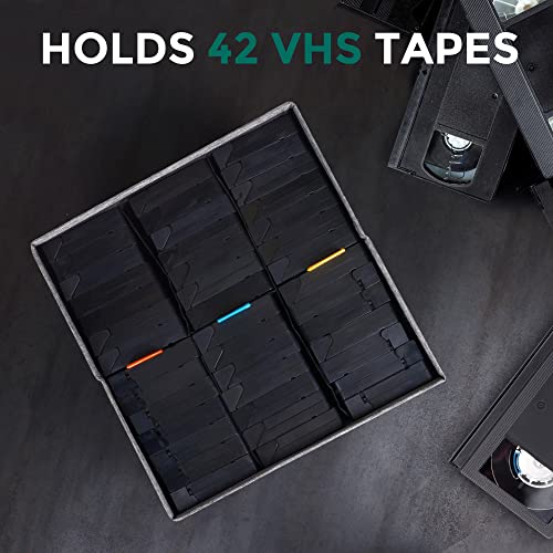VHS Storage Box with Lid, Practical VHS Storage Case with Index Labels, 14.4 x 13.4 x 8.2 Inch VHS Holder Storage Containers to Store up to 42 VHS Tapes- Gray - size: VHS-1 Pack
