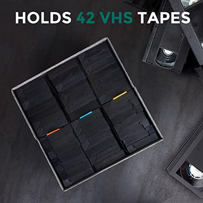 VHS Storage Box with Lid Pack of 3, Practical VHS Storage Case with Index Labels, 14.4 x 13.4 x 8.2 Inches VHS Holder Storage Containers to Store up to 126 VHS Tapes- Gray - size: VHS-3 Pack