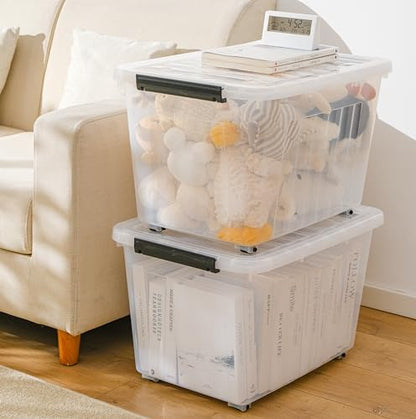 Cetomo 60Qt Plastic Storage Bin with Wheels, Stackable Storage Box with Lid, Organizer, Container for Home, Office, Drom, PP, BPA-Free, Nestable, Clear, 60Quart-4 Pack - size: 60Qt*4