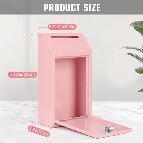 Sumerfnt Locking Cash Box with Slot, Metal Money Donation Box with Lock and 4 Keys Wall Mount, Cash Drop for Farm Stand, Self-Serve Stand, Tips, Fundraising, Pink - color: Pink