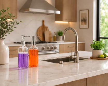 Refillable Clear Soap Dispenser Bottles with Pump, 16 oz (3 Pack) | BPA-Free Plastic Boston Round Containers for Hand Soap, Lotion, Shampoo, Kitchen & Bath