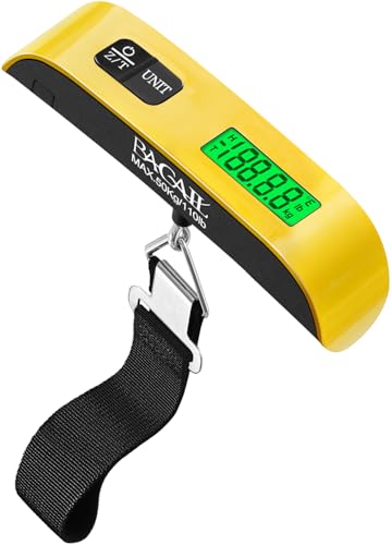 BAGAIL Digital Luggage Scale, 110lbs Hanging Baggage Scale with Backlit LCD Display, Portable Suitcase Weighing Scale, Travel Luggage Weight Scale with Hook, Strong Straps for Travelers - color: Yellow