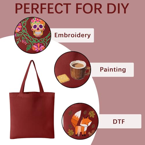OKBA 10-Pack Blank Reusable Grocery Shopping Cloth Bags canvas tote bags Bulk DIY custom - color: Wine Red Canvas Tote*10pcs