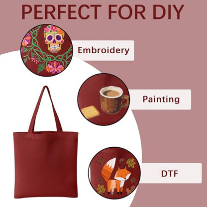 OKBA 10-Pack Blank Reusable Grocery Shopping Cloth Bags canvas tote bags Bulk DIY custom - color: Wine Red Canvas Tote*10pcs