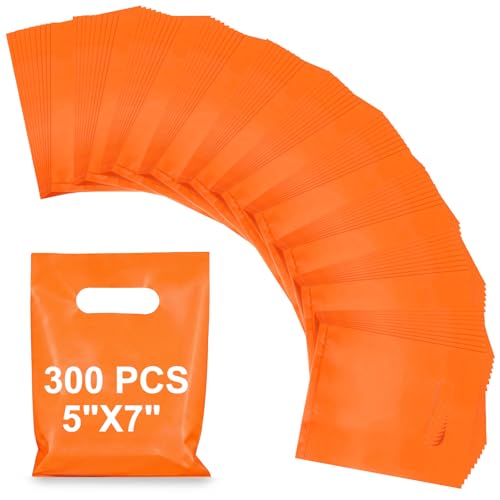 Maitys Orange 300 Pcs Small Plastic Bags with Handles 5x7 for Business - color: Orange