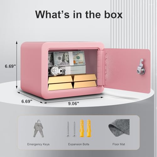 Marcree 0.23 Cubic Small Safe Box for Home, Mini Safes for Kids, Pink Safe - color: 0.23 cuft-PINK