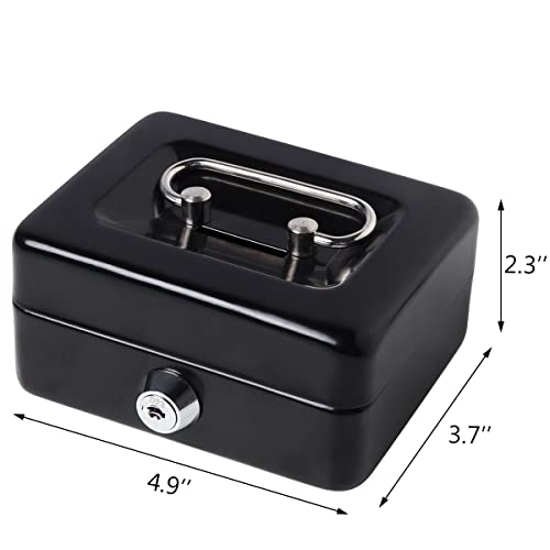 Decaller Mini Cash Box with Lock and Slot, Metal Coin Bank Piggy Bank for Adults & Kids, 4.9" x 3.7" x 2.3", Black - color: Black, size: X Small (4.9 Inch)