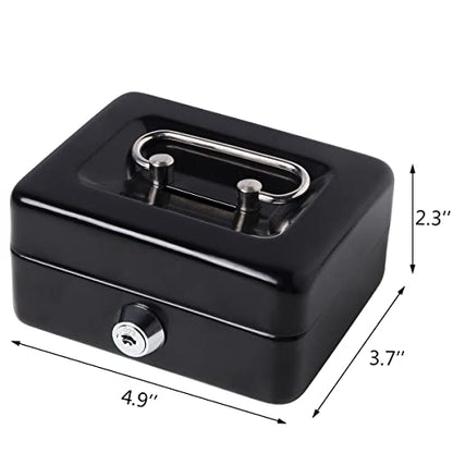 Decaller Mini Cash Box with Lock and Slot, Metal Coin Bank Piggy Bank for Adults & Kids, 4.9" x 3.7" x 2.3", Black - color: Black, size: X Small (4.9 Inch)
