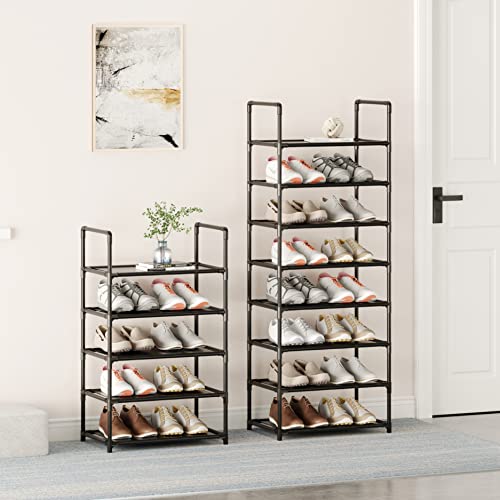 10-Tier Tall Shoe Rack,Large Sturdy Shoe Shelf Organizer, Non-Woven Fabric Narrow Free Standing Shoe Racks for Entryway, Hallway and Closet (Black) - size: 10-Black