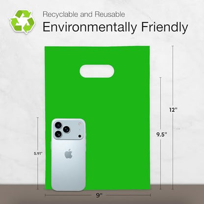 Choice Marts 100 Green Plastic Bags With Handles 9x12 Merchandise Bags - color: Green