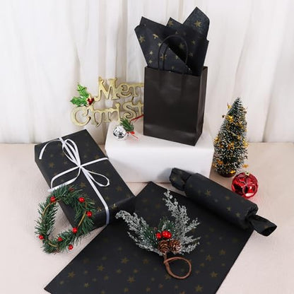 BEISHIDA Black and Gold Star Tissue Paper Bulk,Wrapping Tissue Paper for Gift Bags, 14 x 20 Inch Gift Wrap for Christmas Birthday Wedding Graduation DIY Crafts Holiday Flowers-30 Sheets - color: 30-bg