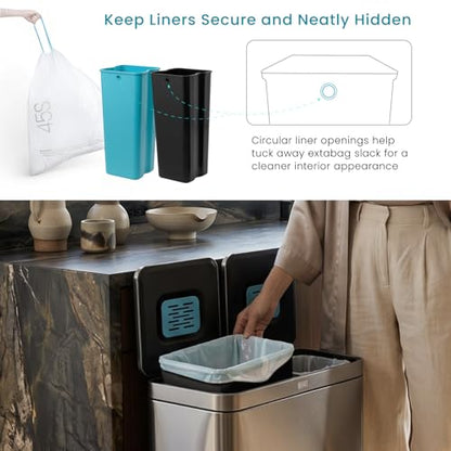 Home Zone Living 16 Gallon Kitchen Trash Can with Dual Compartments - color: Silver, size: 16 Gallon