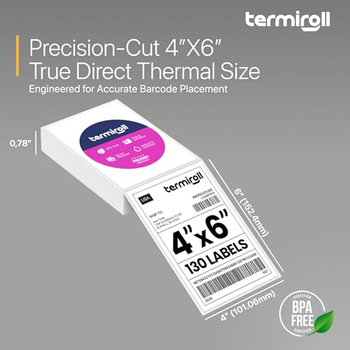 4x6 Thermal Labels, Shipping Stickers 130 Labels/Fanfold Perforated, Compatible with Rollo, Zebra, iDPRT, Munbyn & More Direct Thermal Printers, Strong Adhesive for Small & Medium Business - size: 4x6 - 1 Stack | 130 Labels