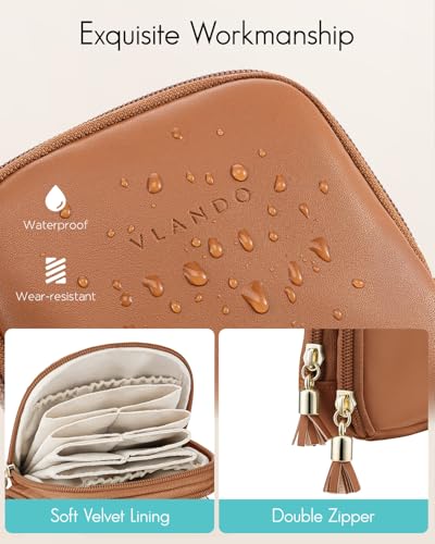 VLANDO 2-Layer Jewelry Travel Organizer for Necklaces,Rings,Earrings - color: Dark Brown