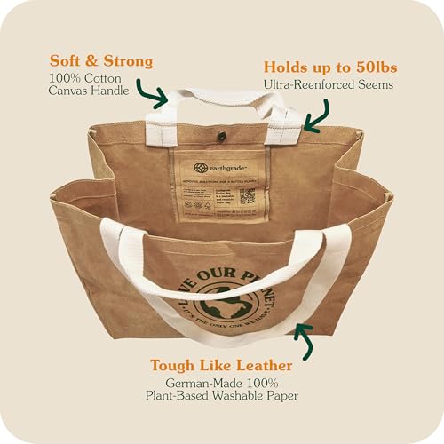 Reusable Grocery Bag – Large Sustainable Washable Paper Tote with Reinforced Seams. Foldable and Durable. - style: Extra Large Tote - 13" X 22" X 14"