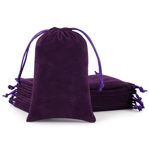 Tapleap 12Pcs Small Dice Bags, 4x6” Purple Velvet Drawstring Jewelry Pouch - color: Purple, size: 4x6in