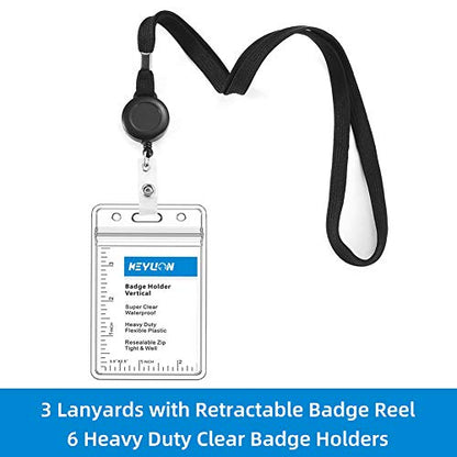 Cruise Flat Lanyard with Retractable Badge Reel & Heavy Duty Clear Vertical ID Card Name Badge Holder (Black,3 Pack) - color: 3 Pack Black Retractable Lanyard