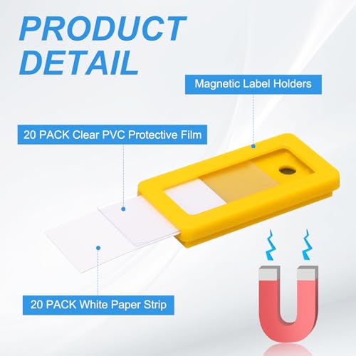 uxcell 20 Pcs Magnetic Label Holders, 1.6 x 0.8 Inch Data Card Holder with Paper Cards and Protective Films for Shelf White Board Toolbox Metal Wall Cabinet Drawer, Yellow - color: Yellow, size: 1.6 x 0.8 Inch