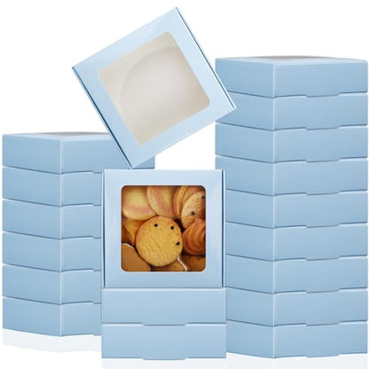 Zonon 60 Pcs Kraft Paper Boxes with Window 4.13 x 4.13 x 1.2 Inch (Blue) - color: Blue