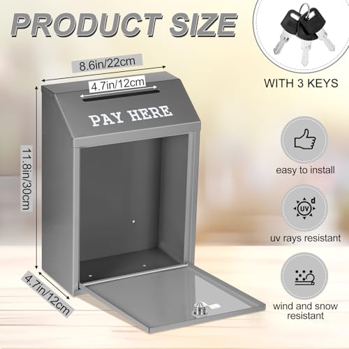 Yaocom Metal Money Cash Box,Gray,11.8 x 8.6 x 4.7 Inch - color: Gray, size: 11.8 x 8.6 x 4.7 Inch
