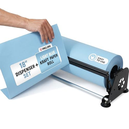 18" Paper Dispenser with Cutter + Light Blue Kraft Paper Roll - color: Light Blue, size: 1 Roll + Dispenser