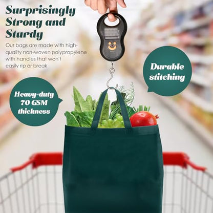 Reginary 50 Pcs Reusable Tote Bags Shopping Bags Non Woven, Dark Green - color: Dark Green