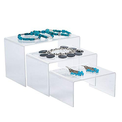 888 Display USA® 3 Piece set Clear Acrylic Jewelry Display Risers Showcase Fixtures Bakery shop Medium Riser Set