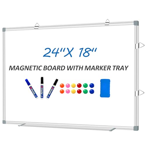 Magnetic Whiteboard Dry Erase Board for wall 24" x18 Magnet Hanging White Board for Home, School, Office - size: 24"x18"
