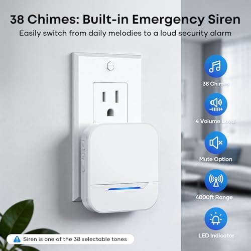 Wireless Doorbell 4000ft Ultra Long Range, IP67 Waterproof Door Bell Chime for Home Business Classroom Warehouse, 38 Melodies & Mute Mode (White-1button+1receiver) - color: White-1button+1receiver