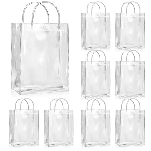 SHIPKEY 10 PCS Clear Gift Bags with Handle 8x4x11in PVC Shopping Bag - color: Clear - Medium