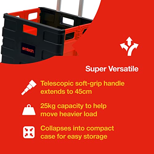 Amtech - Folding Shopping Trolley on Wheels, Easy to Assemble, Collapsible for Easy Transport in Car Boot, Great for Tools, Groceries, and Heavy Loads, Lightweight, Sturdy (25kg Capacity)