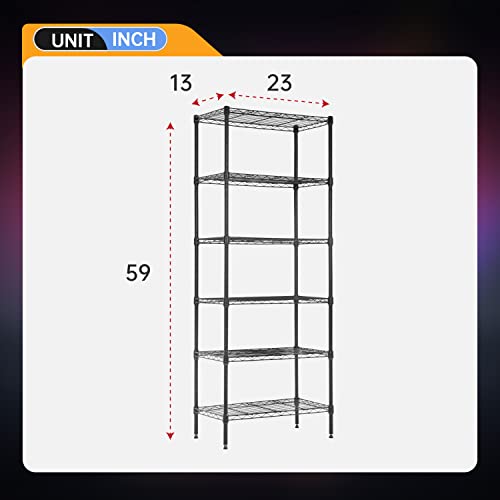 BestOffice | 6-Tier Wire Shelf | 13" x 23" x 59 | Black - color: Black, size: 13"D x 23"W x 59"H