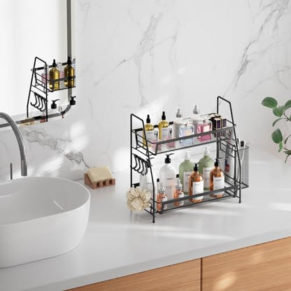 2 Tier Bathroom Countertop Organizer, Vanity Storage Shelf, Small, Black - color: 2 Tier Small Black