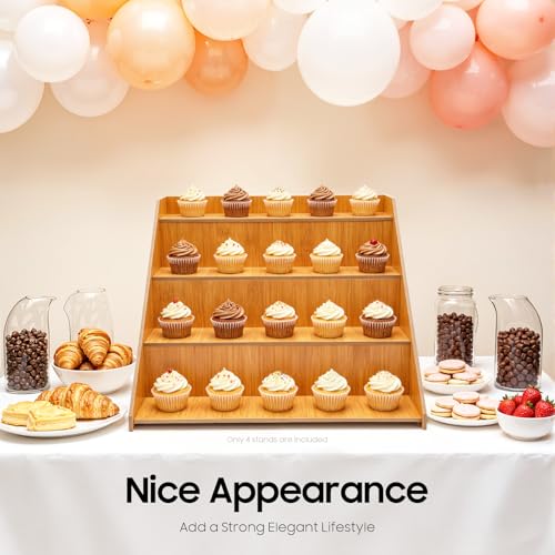 4 Tier Retail Display Stands 4 Pcs Set Cake Dessert Countertop Display Stand Log Color Triangular Display Rack for Stores Offices Homes Parties