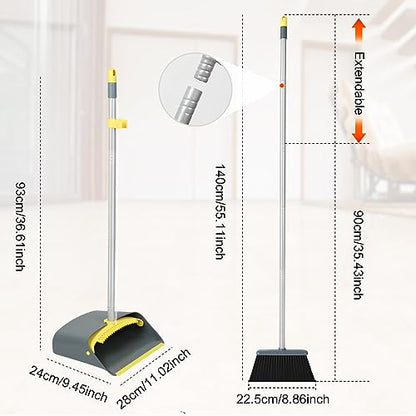 Long Handled Dustpan and Brush, Broom and Dustpan Set, Household Dust pan Combo with 54 Inch Handle for Indoor Outdoor Household Cleaning and Sweeping (Yellow) - color: Yellow