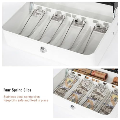 Sumerfnt Cash Box with Lock and Money Tray Money Box for Cash, Metal Lock Box for Money Cash Register - 11.8" x 9.4" x 3.54" White - color: White