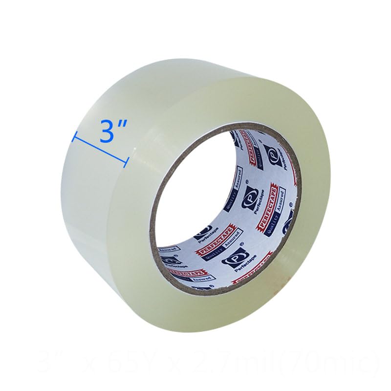 PERFECTAPE 3" Heavy Duty Packing Tape 6 Rolls, Total 390Y, Clear, 2.7 mil, 3 inch x 65 Yards, Ultra Strong, Refill for Packaging and Shipping(3" Width, not 2" Width) - size: 6-Pack