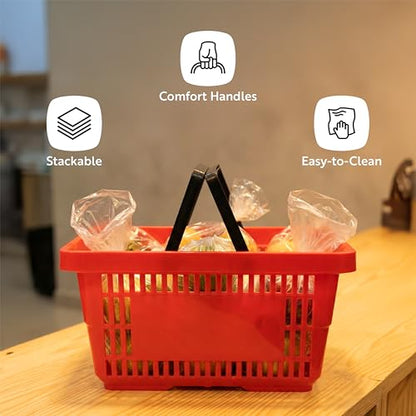 Restaurantware Plastic Shopping Basket, Red, with Plastic Handles - style: Plastic Handles