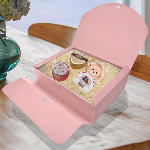 BoShahai 10 PCS Gift Boxes with Lids, 10.6x7.8x3.1 Inch Kraft Paper Gift Box, pink with Ribbon, Bridesmaid Proposal Box for Wedding, Packaging, Present, Birthday, Cupcake (Pack of 2) - color: Pink, size: 10.6x7.8x3.1 Inch (Pack of 2)