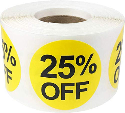 25% Percent Off Stickers for Retail 1.5 Inch 500 Adhesive Labels - color: 25% Off