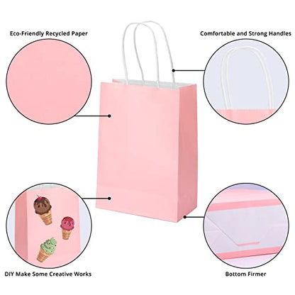 HavrePac 100 Pack Pink Gift Bags with Handles 5.9x3.15x8.26 inch - color: Pink